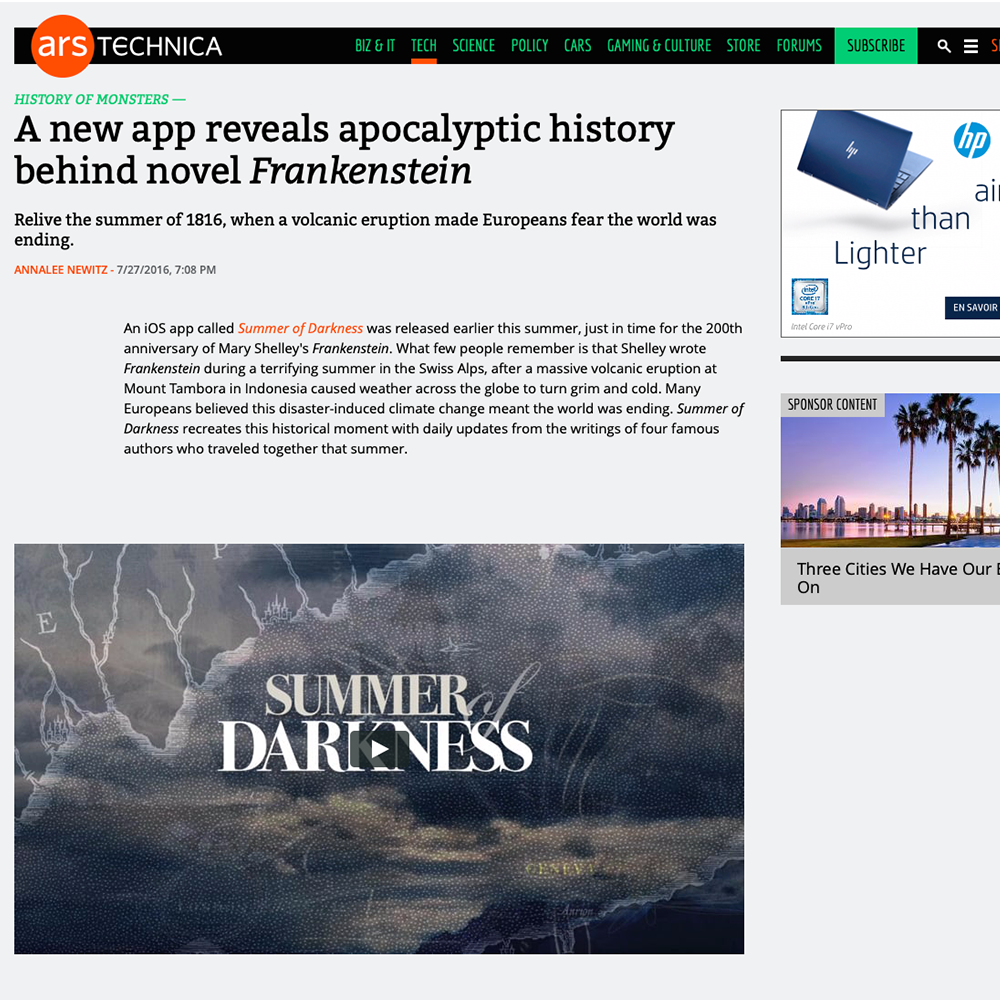 Ars Technica: A new app reveals apocalyptic history behind novel Frankenstein