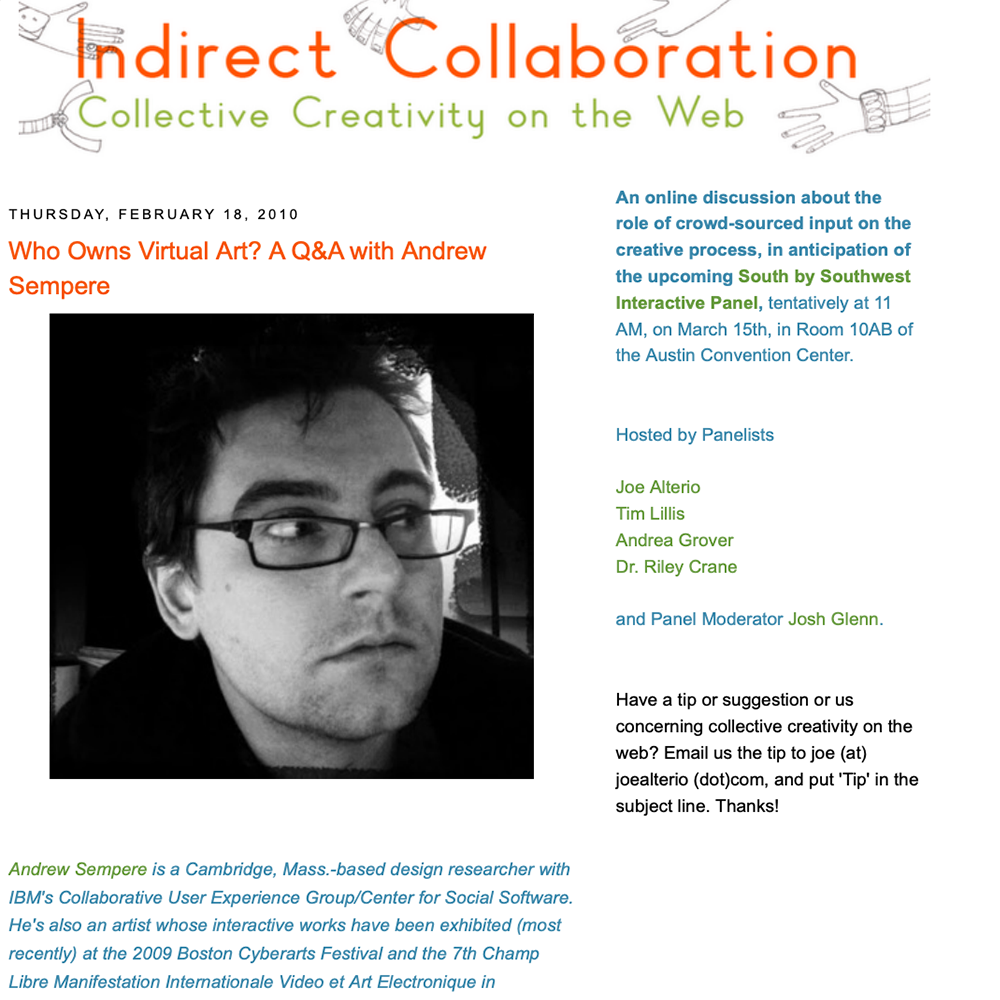 Indirect Collaboration: Collective Creativity on the Web (Interview)
